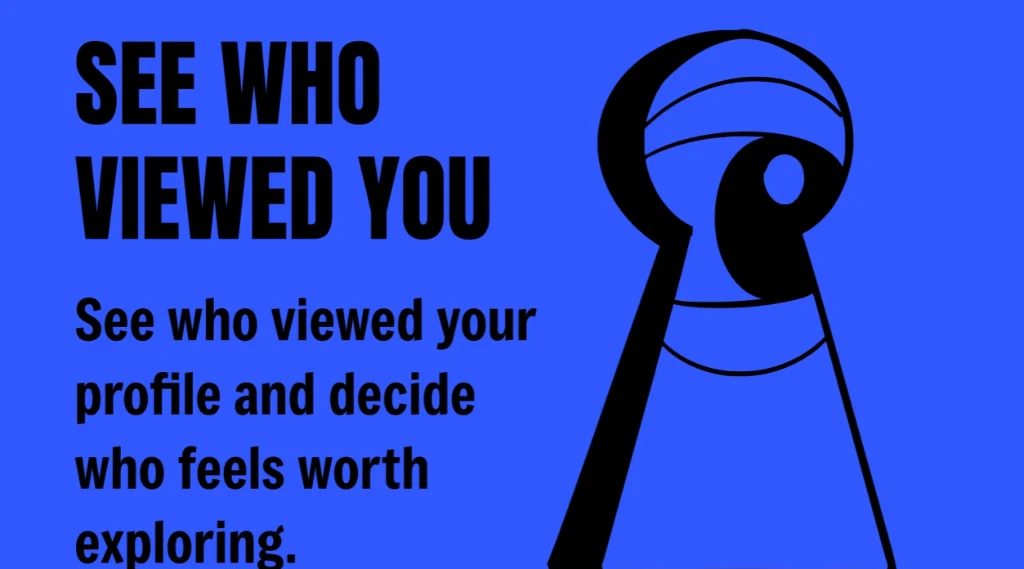 App Store screen: “See who viewed you”, with an eye peering through a keyhole.